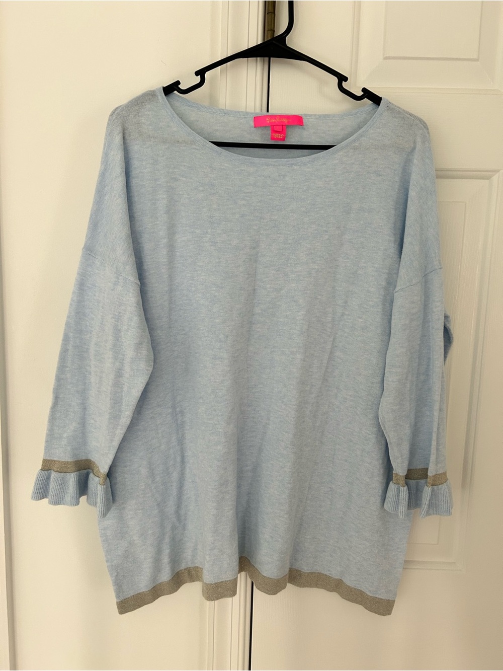 Lilly Pulitzer Light Blue Knit Top with Pink Logo Tag